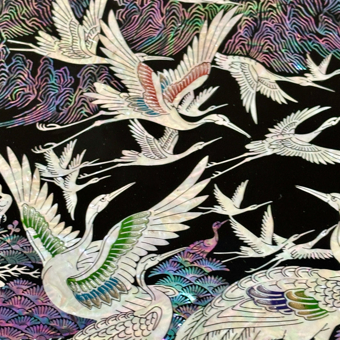 Mother of Pearl Folding Screen: One Hundred Cranes Motif