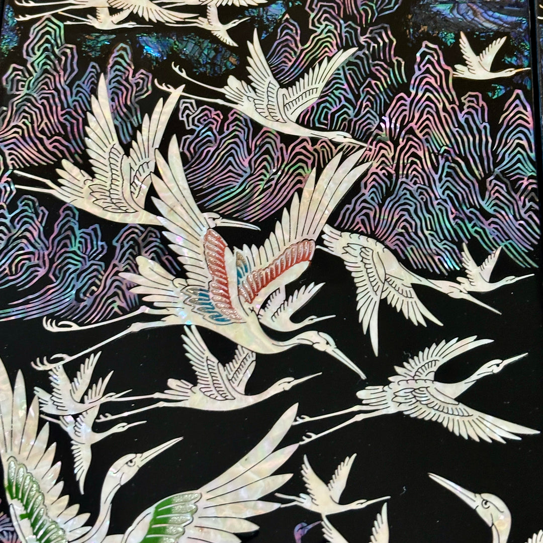 Mother of Pearl Folding Screen: One Hundred Cranes Motif