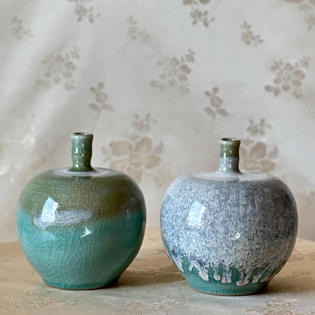 Korean Double-Glazed Celadon Vase Set: by Master Artisan