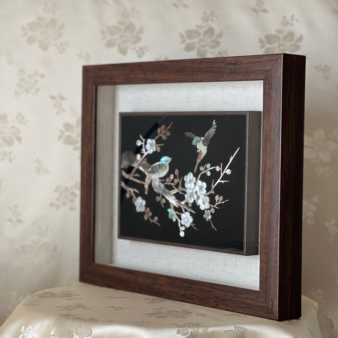 Mother-of-Pearl Art Panel: Horizontal Format, Whole Shell with Plum Blossom Tree and Bird Motif