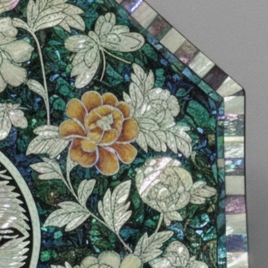 Mother of Pearl Octagonal Tray: Twin Cranes and Peony on Abalone