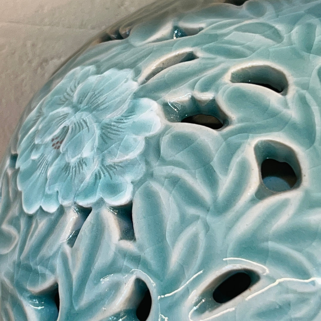 Celadon Vase: Double-Wall Openwork Design with Peony Motif by Master Artisan