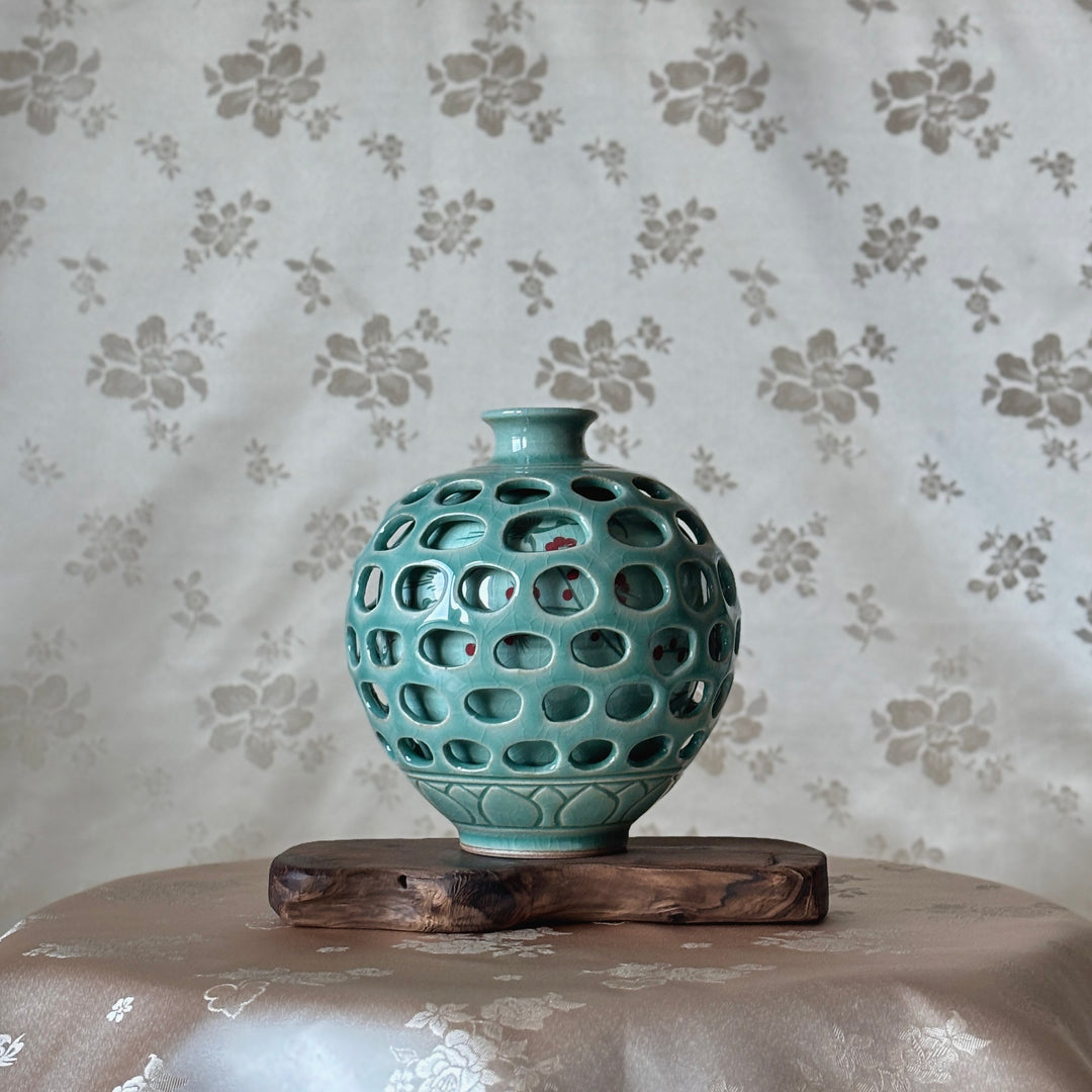 Celadon Vase: Double-Walled Openwork with Plum Blossom and Crane Motifs