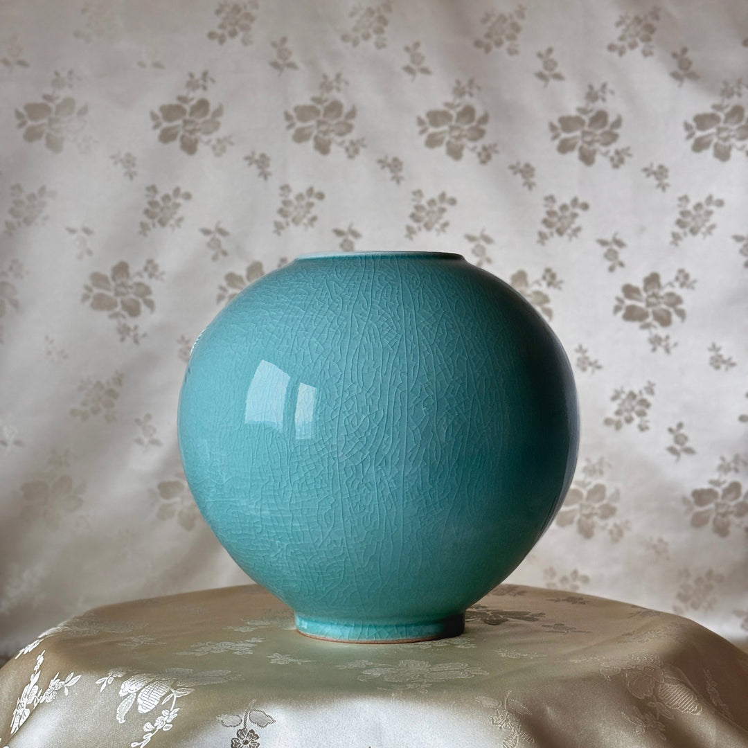 Korean Celadon Vase: Couple of Cranes in Relief Carving by Master Artisan