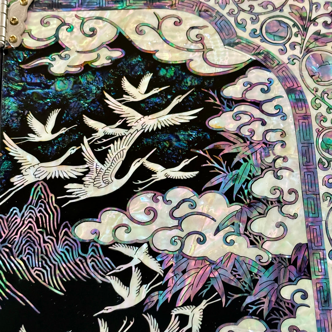 Mother of Pearl Folding Screen: One Hundred Cranes Motif