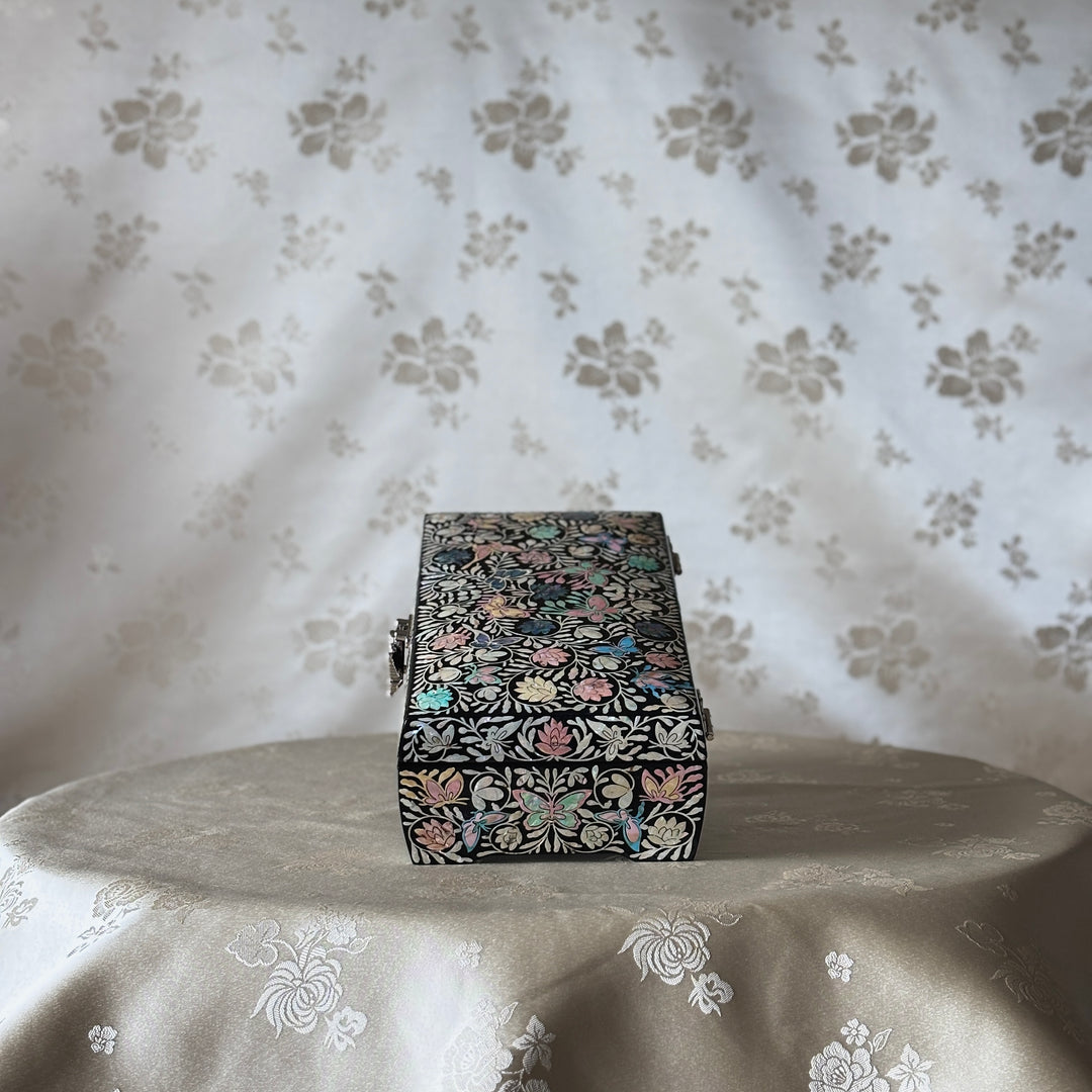 Mother of Pearl Keepsake Box with Butterfly, Lotus, and Arabesque Motifs