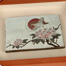 木枠牡丹鳥文刻青磁灰青磁皿 (분청 목단 조문 도판)