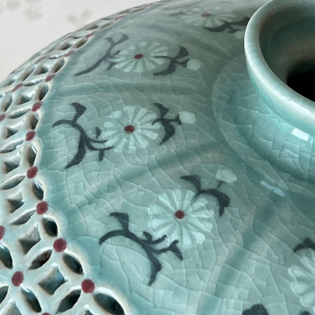 Celadon Double-Walled Openwork Vase: Inlaid Chrysanthemum and Chilbo Pattern