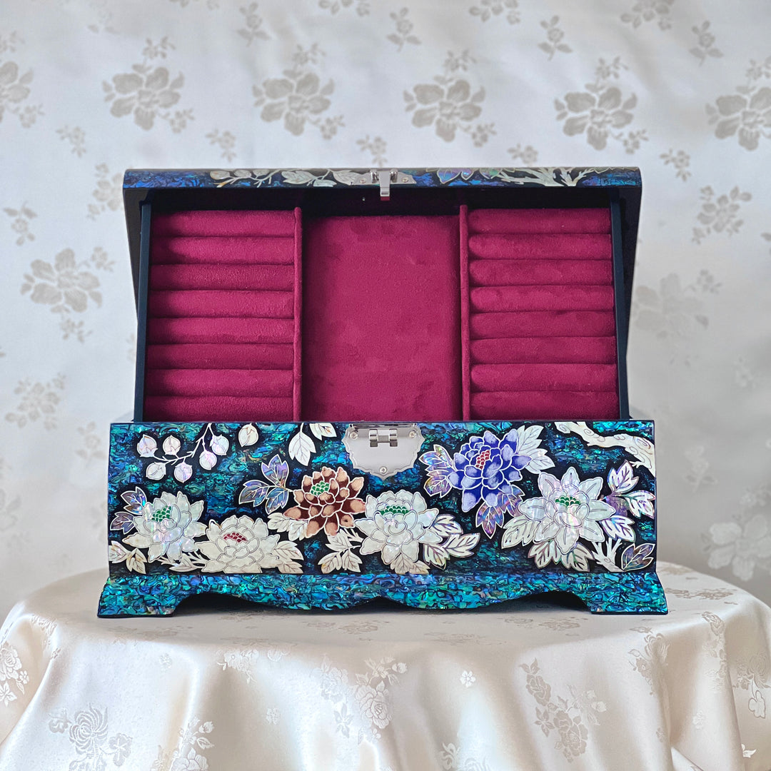 Mother of Pearl Handmade Huge Jewelry Box with Peony and Butterfly Pattern (특대형 자개 호접 목단문 굴림 보석함)