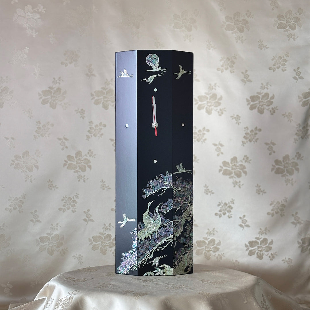 Mother-of-Pearl Wall Clock: Crane and Pine Motif with Moon