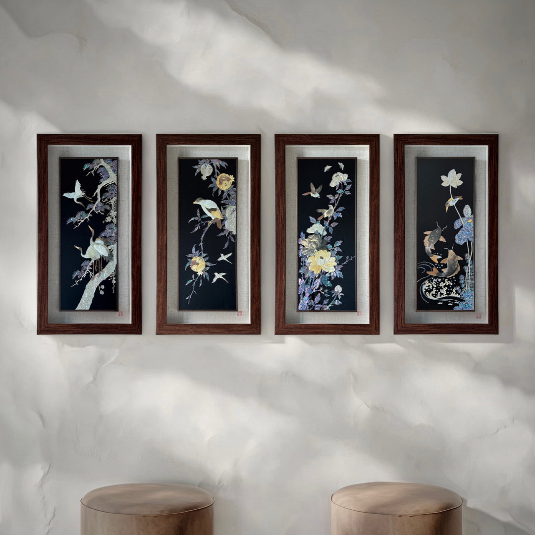Korean Mother-of-Pearl Wall Art Set: Harmony in Natural Shell Form