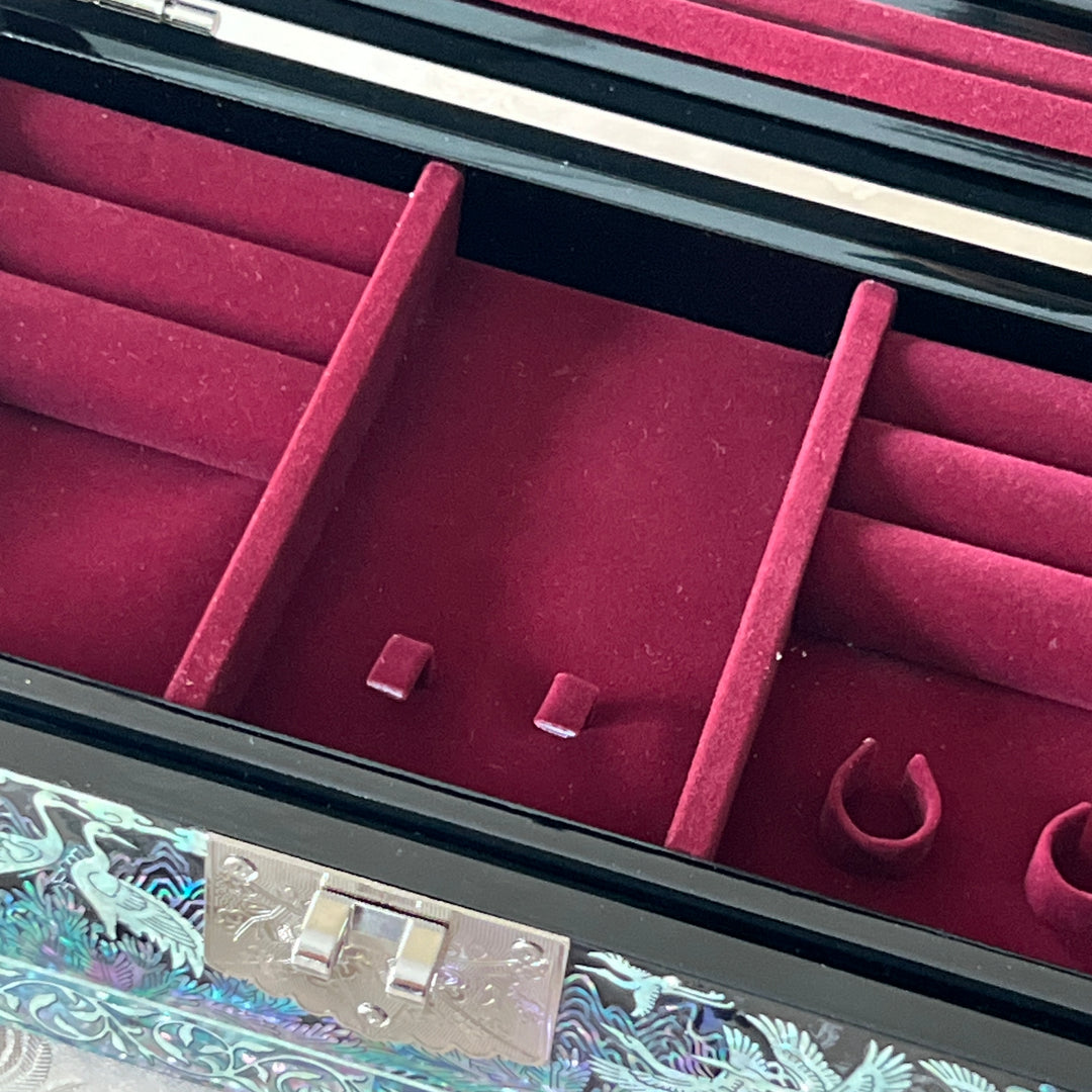 Mother-of-Pearl Jewelry Box: Auspicious Mountain Landscape with Cranes