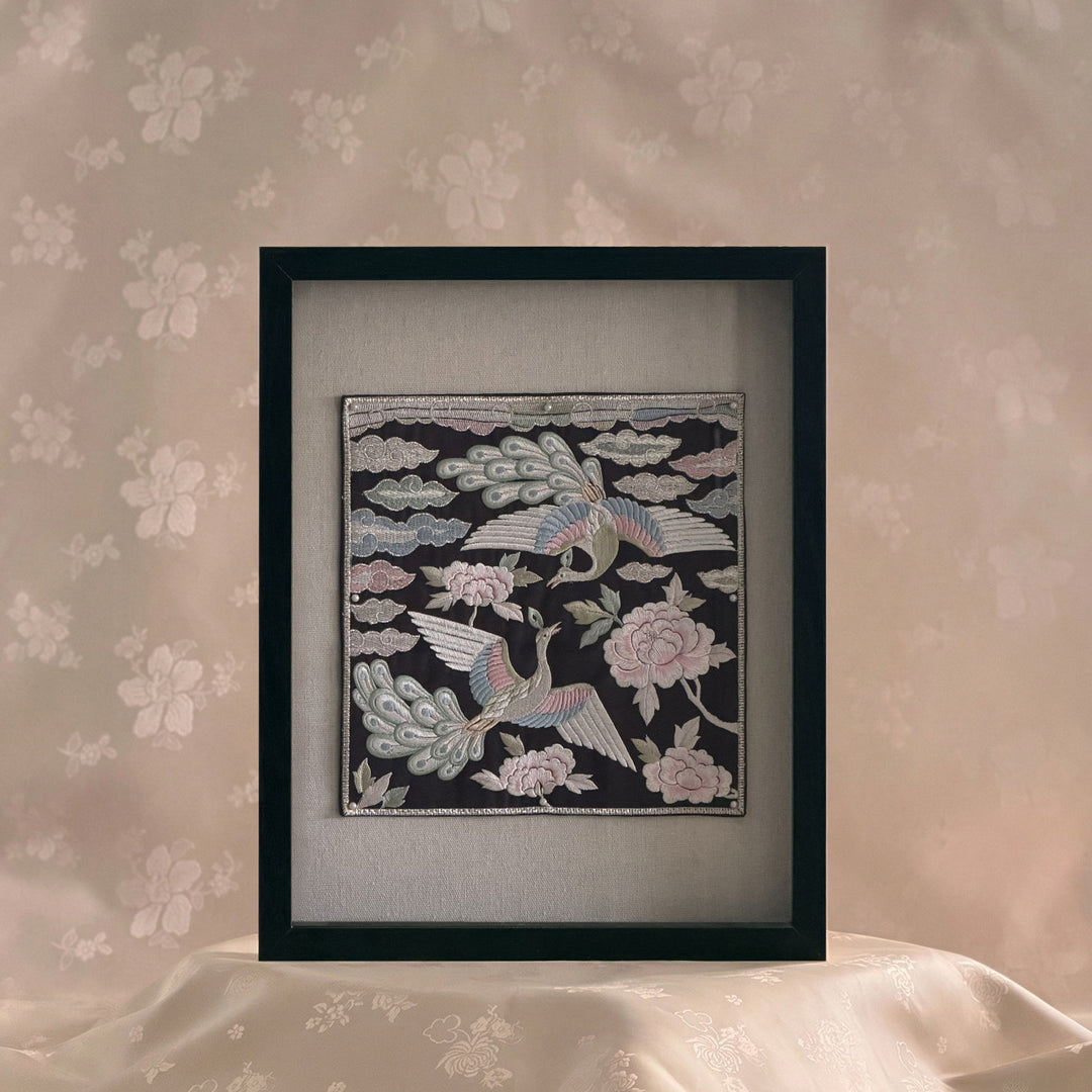 Embroidered Art Panel Set: Paired Tigers and Paired Peacocks