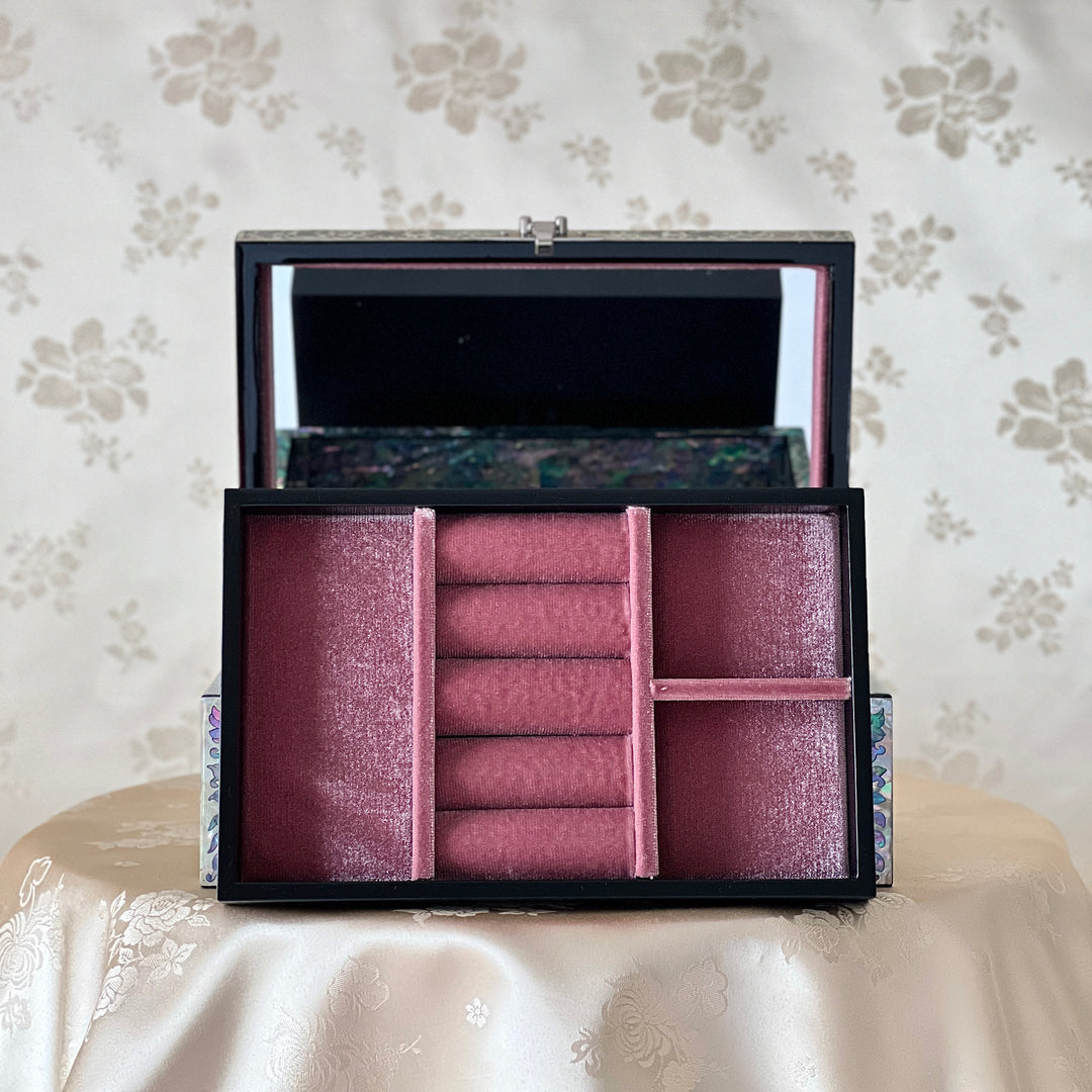 Mother-of-Pearl Jewelry Box: Paired Cranes in a Pine Grove
