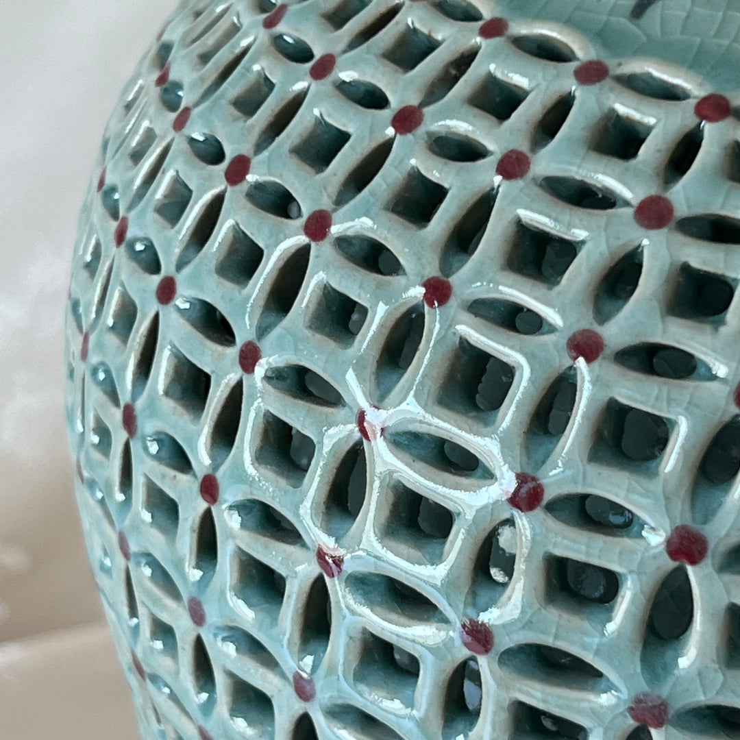 Celadon Double-Walled Openwork Vase: Inlaid Chrysanthemum and Chilbo Pattern