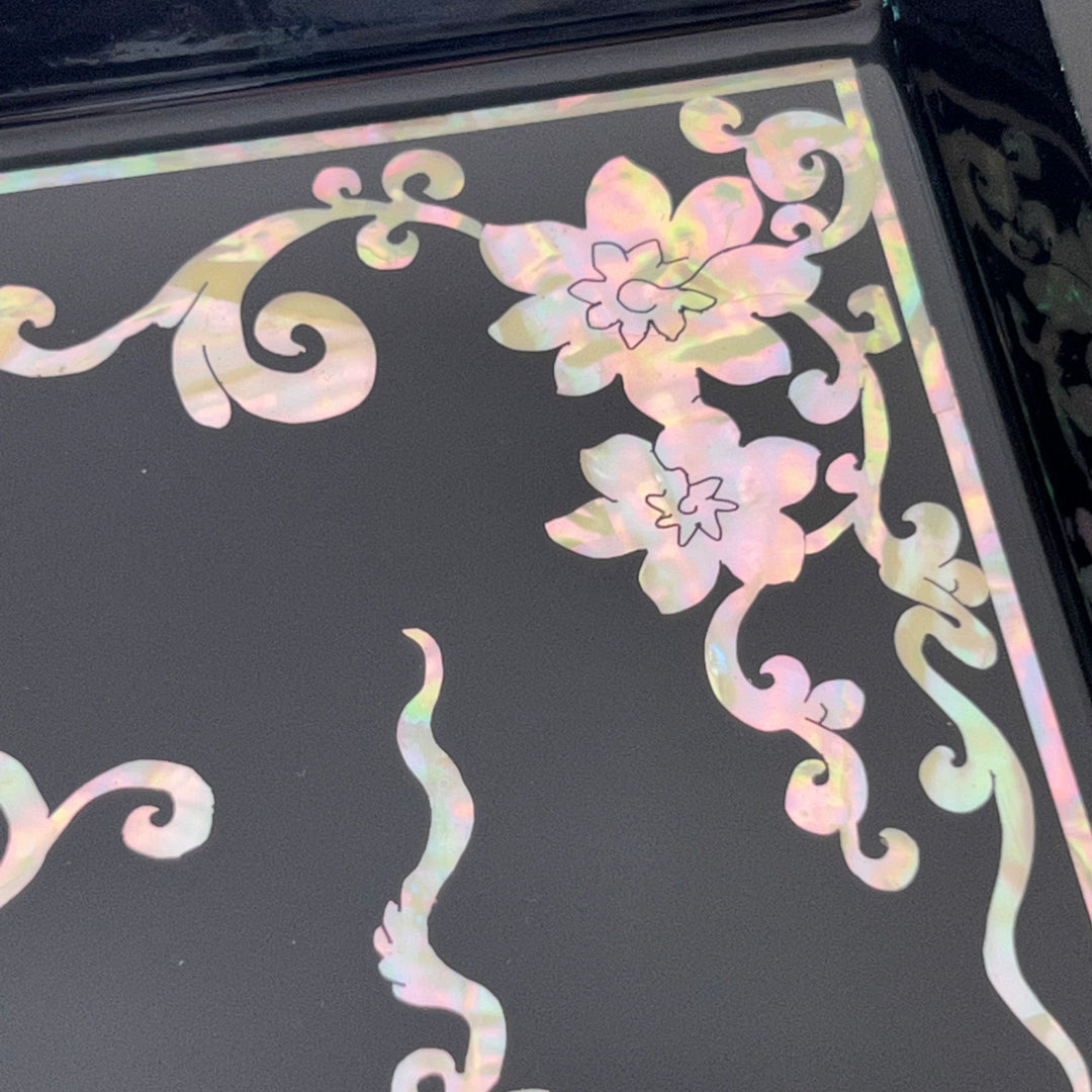 Mother of Pearl Wooden Tray with Chrysanthemum and Butterfly Pattern (자개 호접 국화문 쟁반)