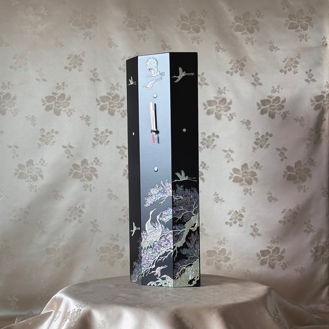 Mother-of-Pearl Wall Clock: Crane and Pine Motif with Moon
