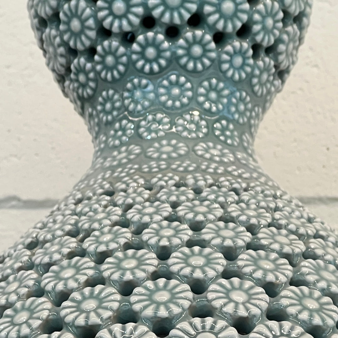 Celadon Double-Walled Openwork Gourd Vase: Chrysanthemum Motif by Master Artisan