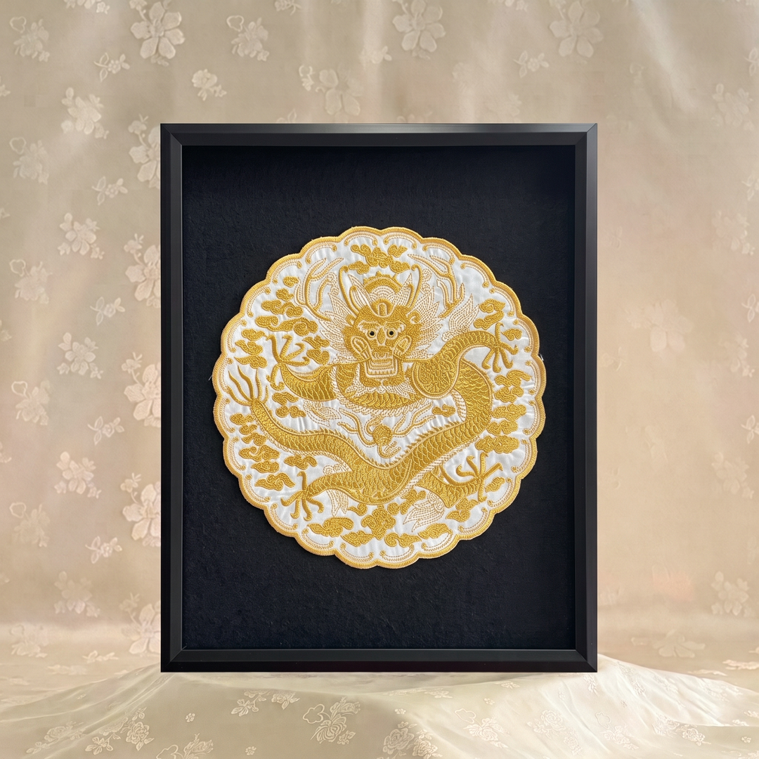 Embroidered Art Panel : Joseon Royal Dragon Insignia (Yongbo), Black Frame