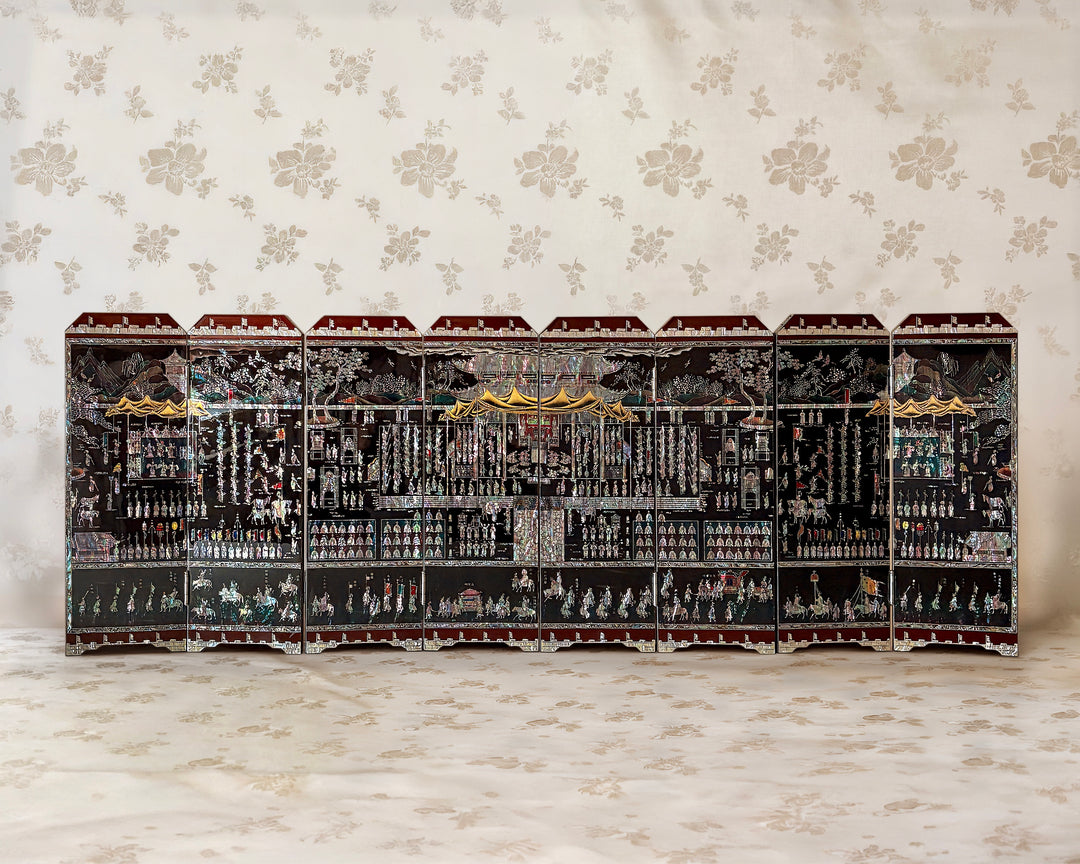 Mother-of-Pearl Folding Screen: Banquet Procession Motif Inspired by Royal Tradition