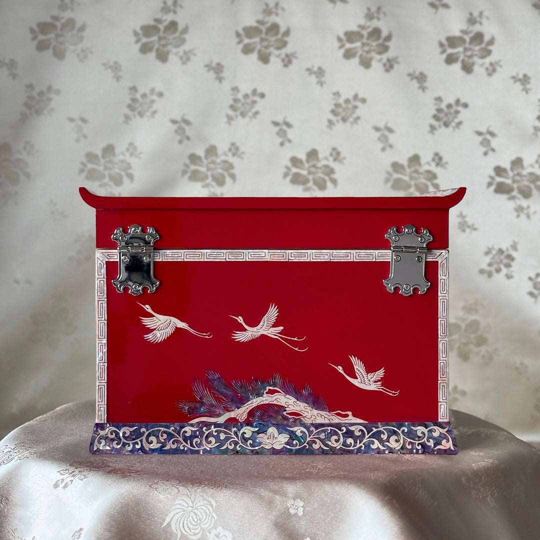 Mother of Pearl Jewelry Chest Set: Matching Pencil Holder with Pine and Crane Motif