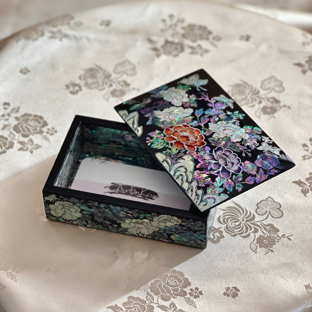 Mother of Pearl Jewelry or Business Card Box with Butterfly and Peony Pattern (자개 호접 목단문 명함 보관함)