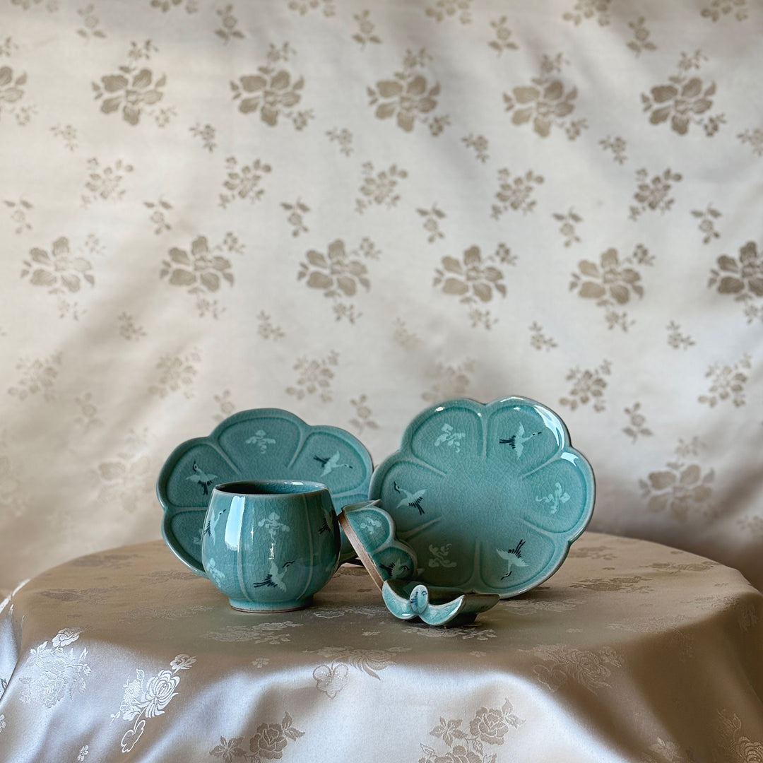 Celadon Tea Set– Tulip Cup, Dessert Plate and Utensil Rest By Master Artisan