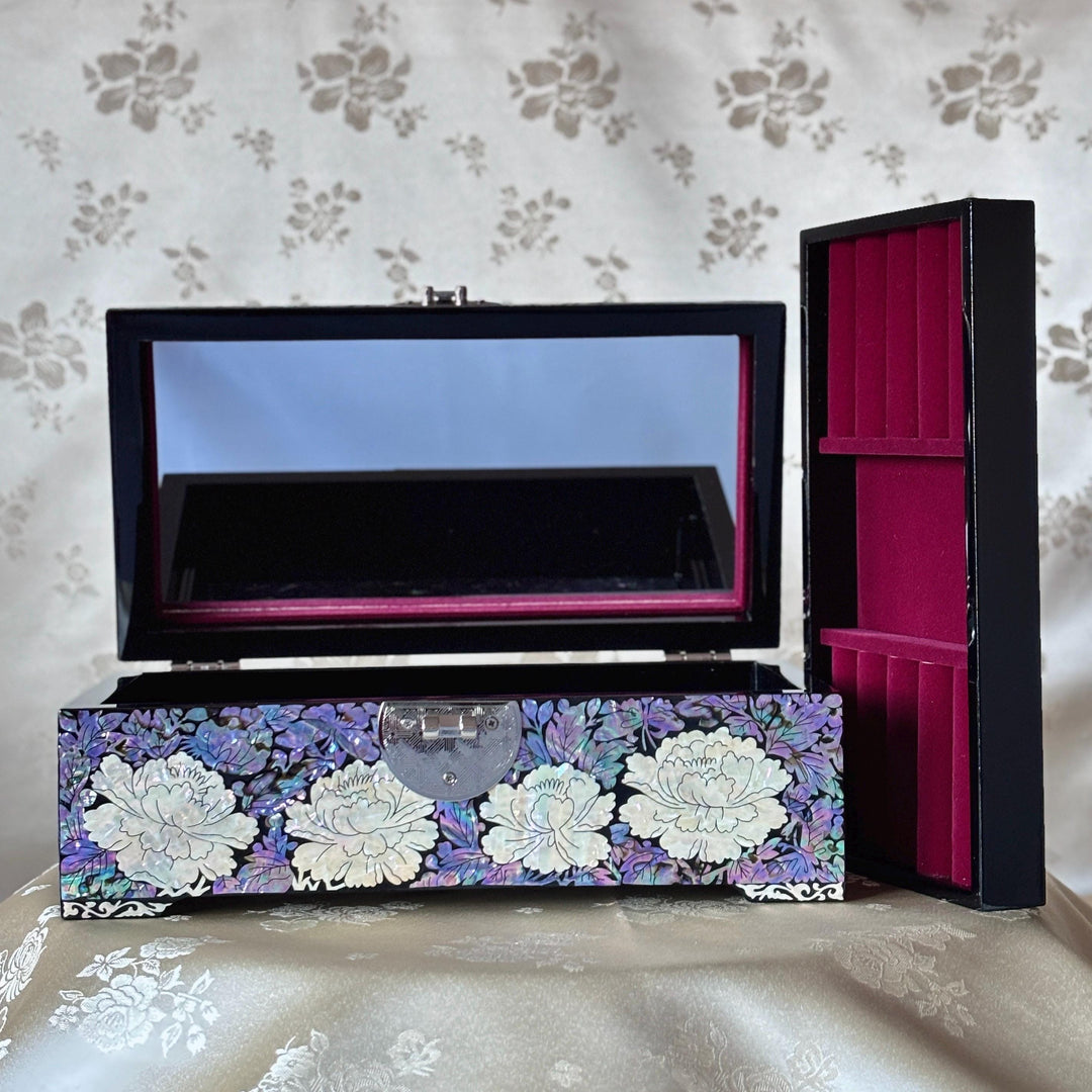 Mother of Pearl Jewelry Box: Peony Garden Motif