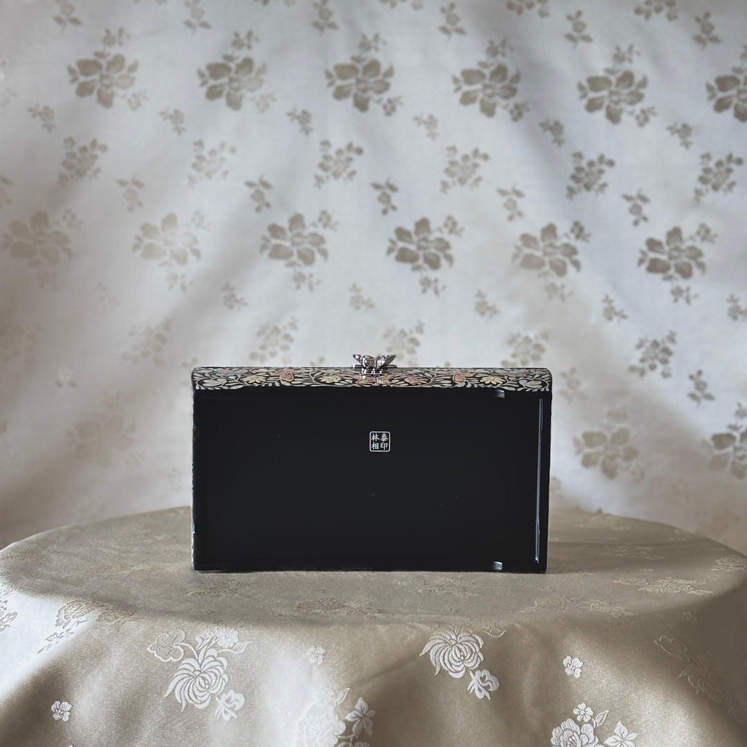 Mother of Pearl Keepsake Box with Butterfly, Lotus, and Arabesque Motifs