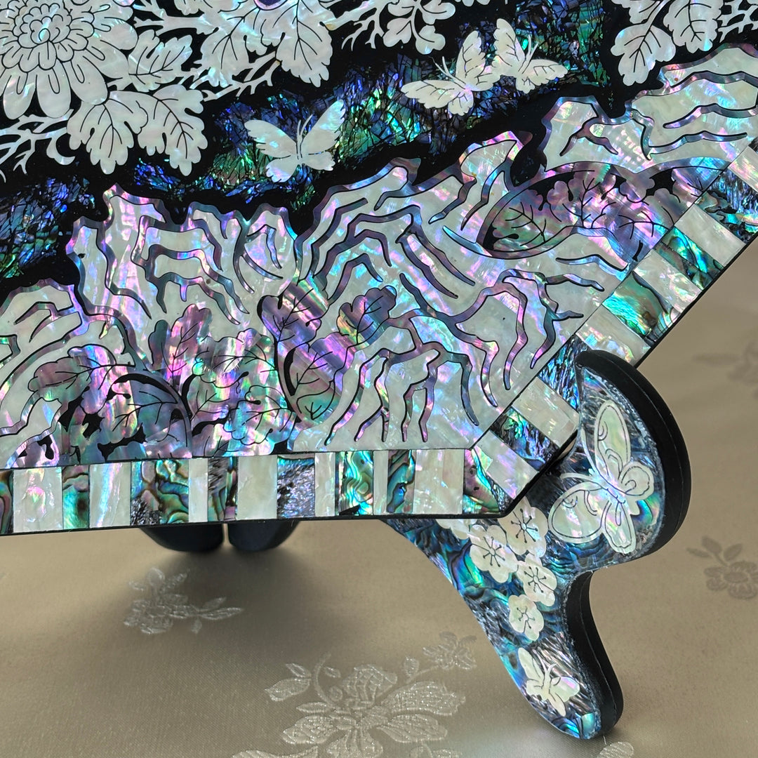 Mother of Pearl Octagonal Tray: Chrysanthemum and Butterfly on Abalone