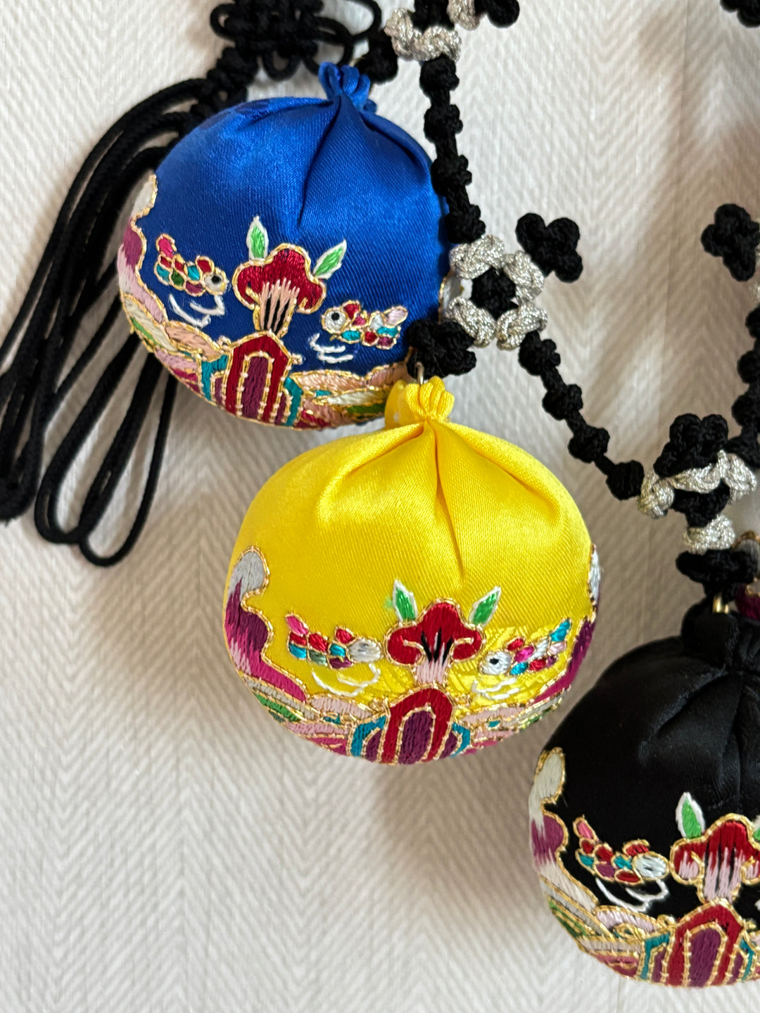 Traditional Dohl Belt with Lucky Bags Symbolic Accessory with Wooden Frame