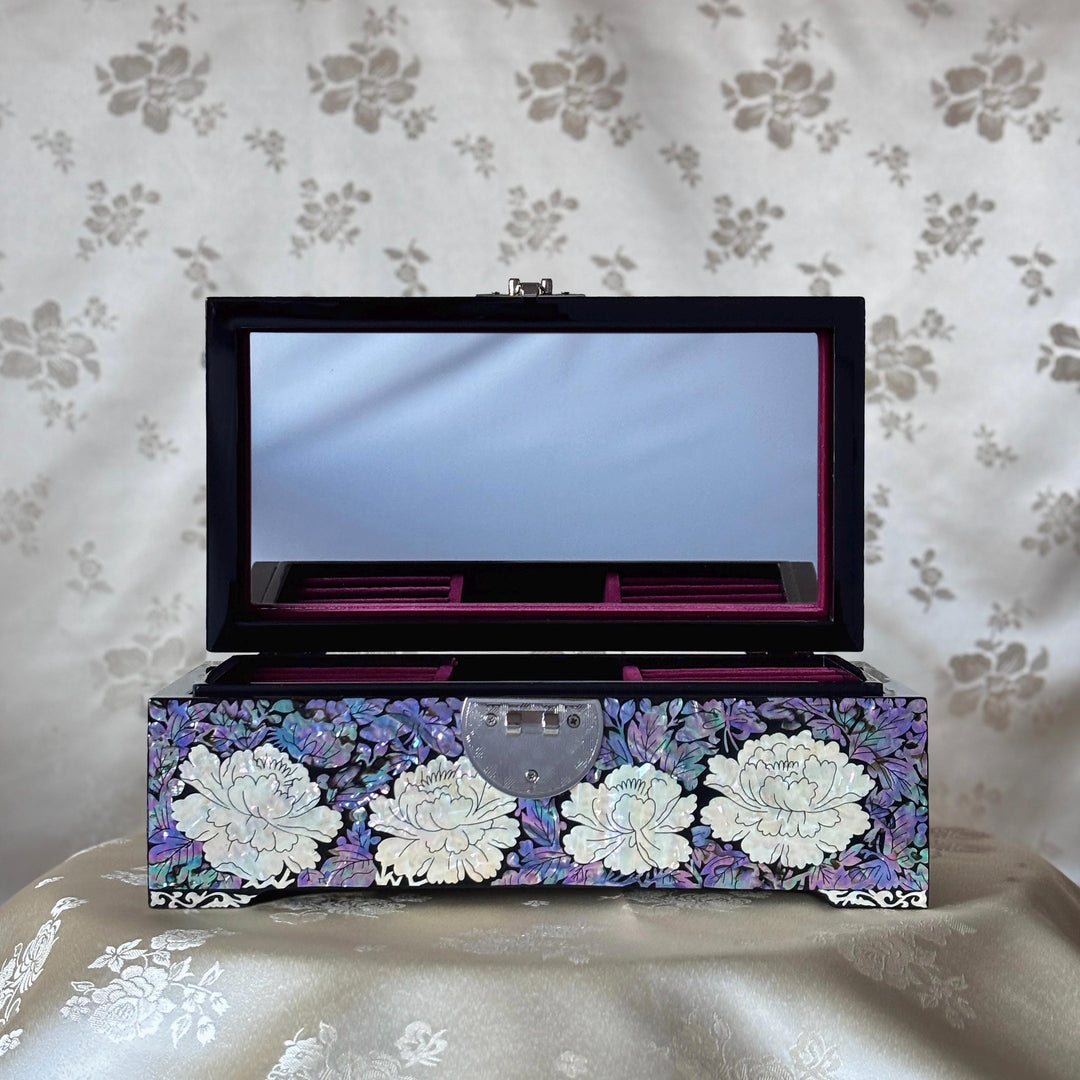 Mother of Pearl Jewelry Box: Peony Garden Motif