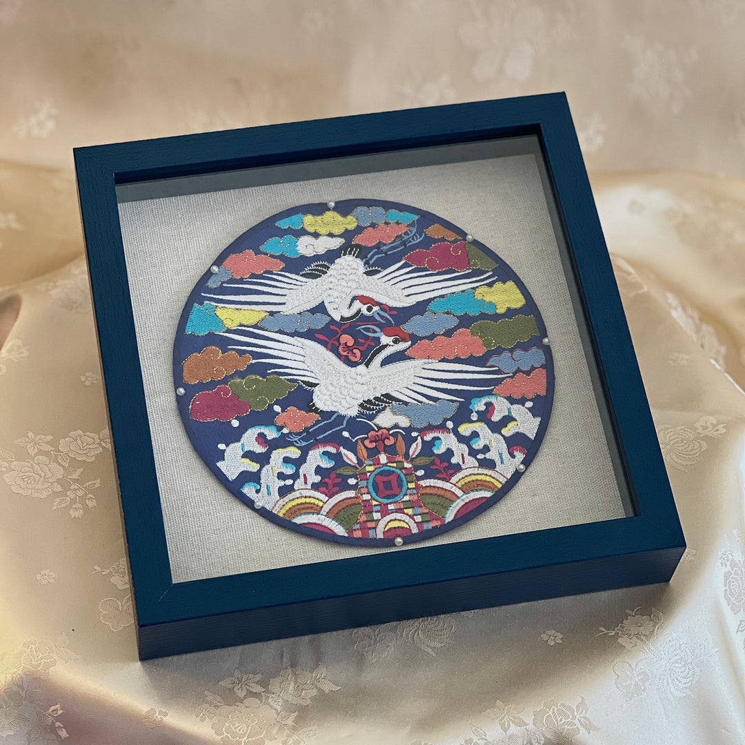 Embroidered Double Crane Motif in Frame