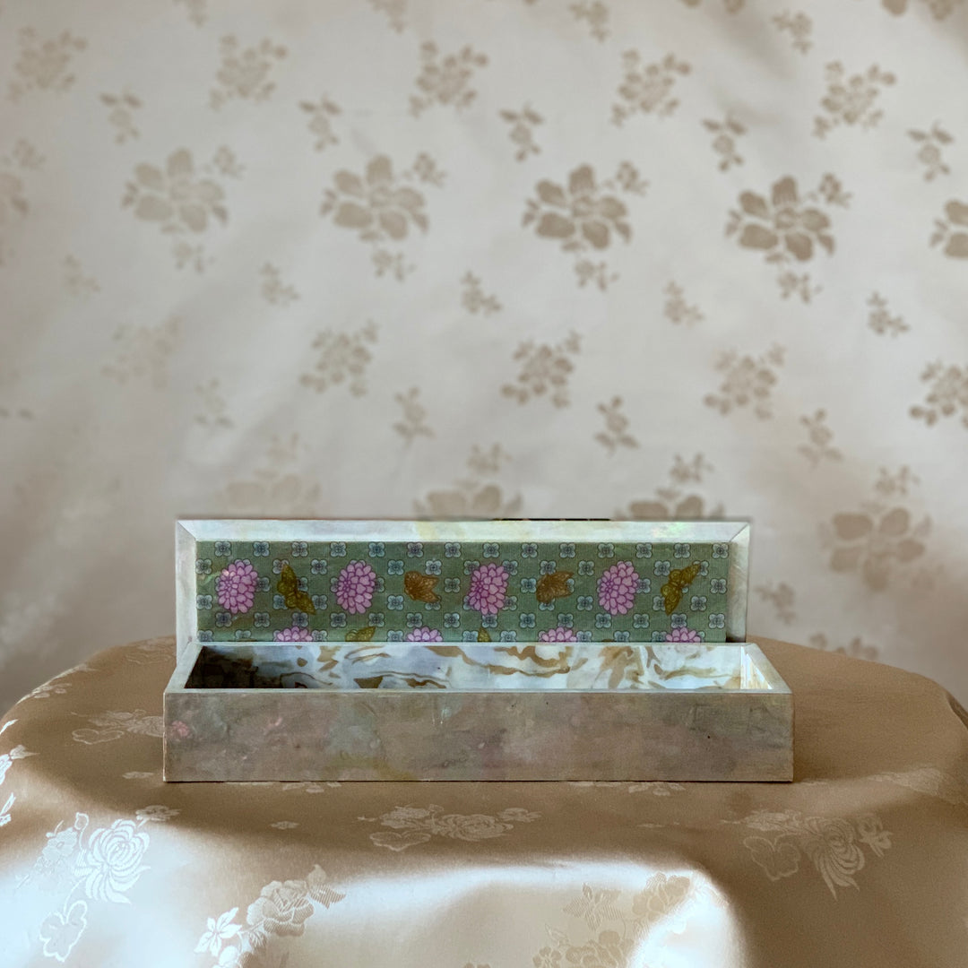 Mother of Pearl Jewelry or Pencil Box with Butterfly and Peony Pattern (지개 호접 목단문 필함)