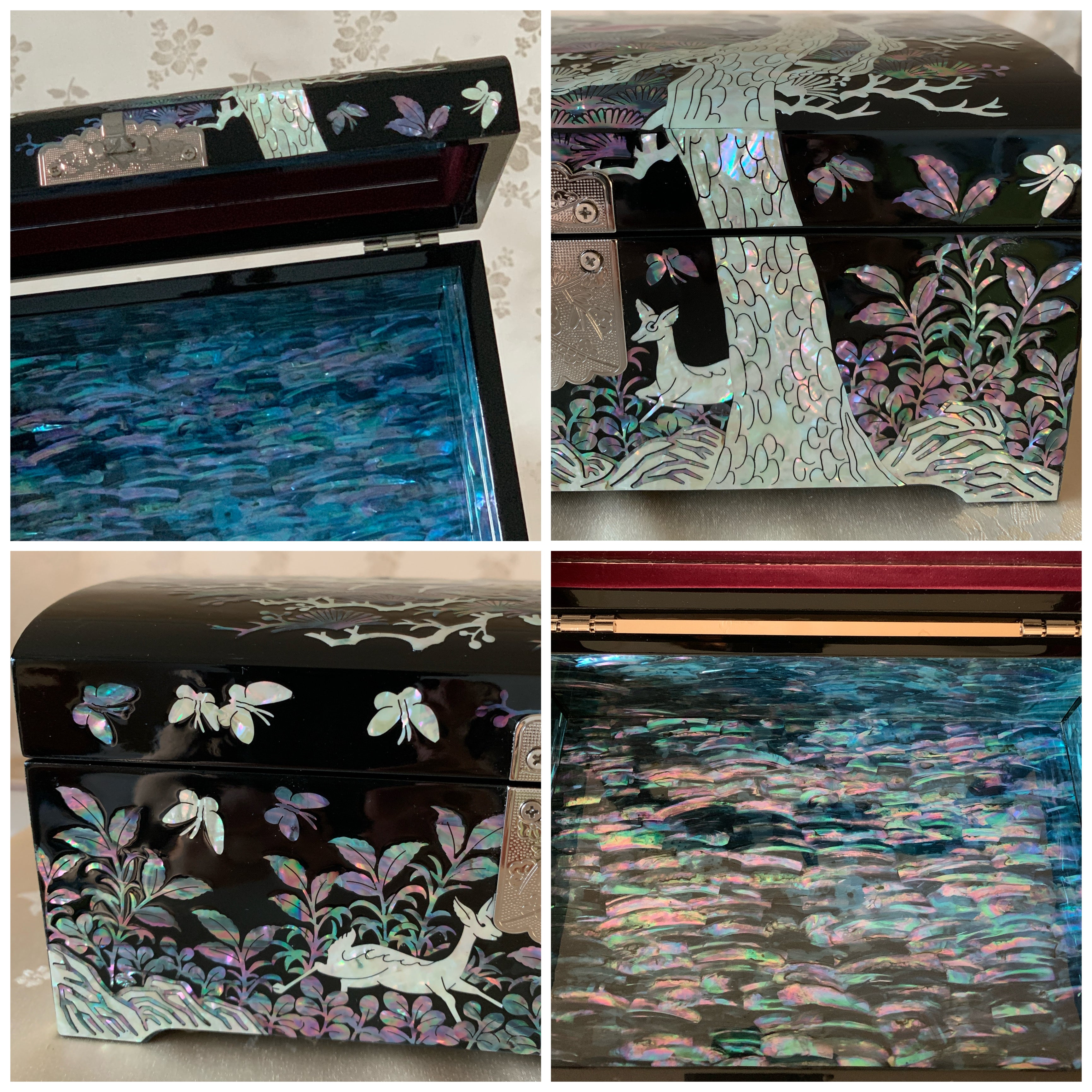Mother of Pearl Jewelry Box with Pine and Crane Pattern (자개 송