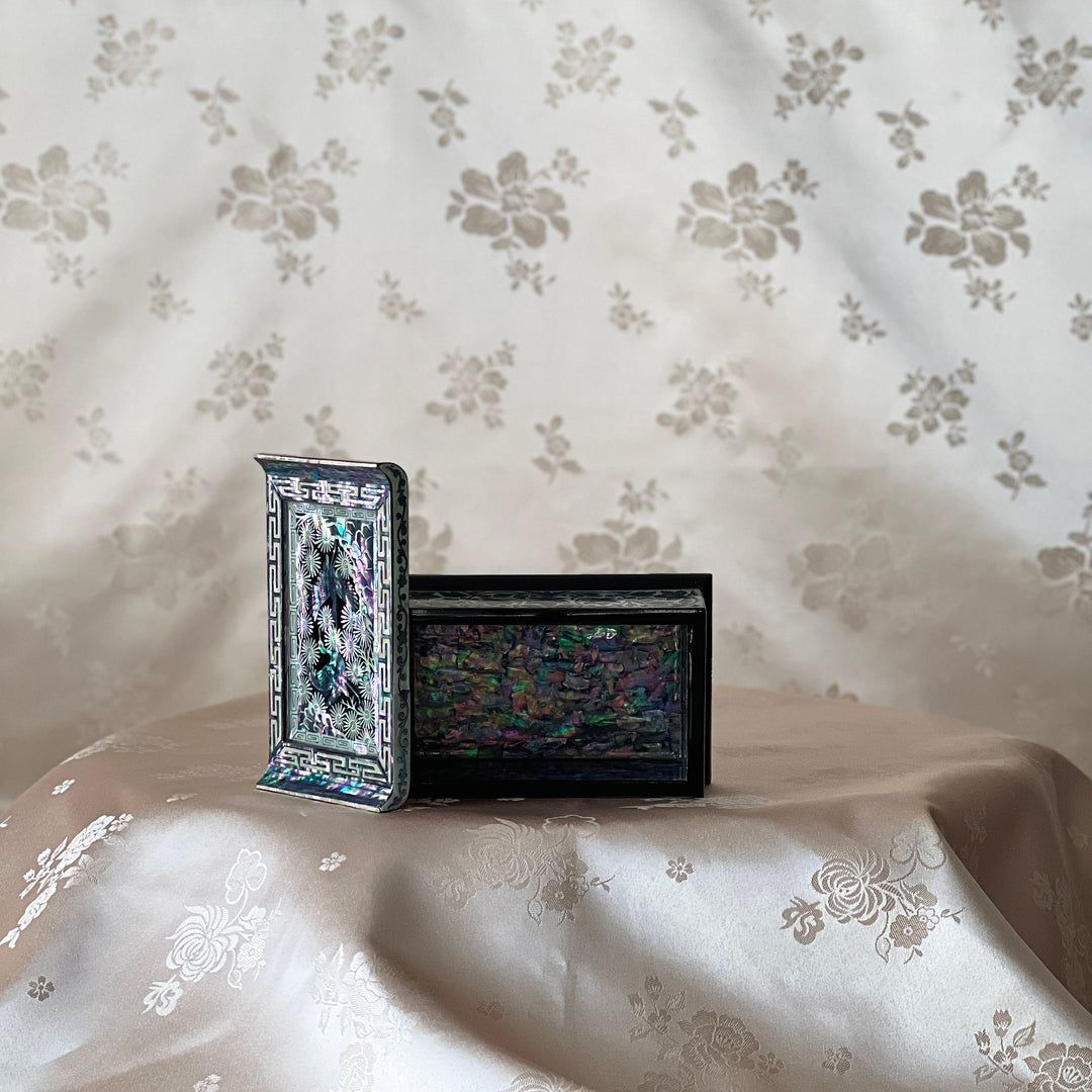 Mother-of-Pearl Lidded Box: Scholar’s Desk-Inspired Form with Crane and Pine Motif
