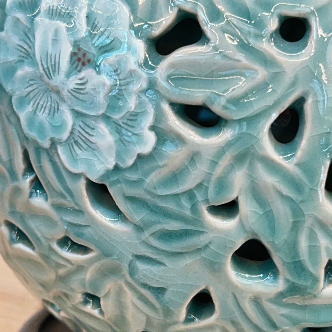 Celadon Vase: Double-Wall Openwork Design with Peony Motif by Master Artisan