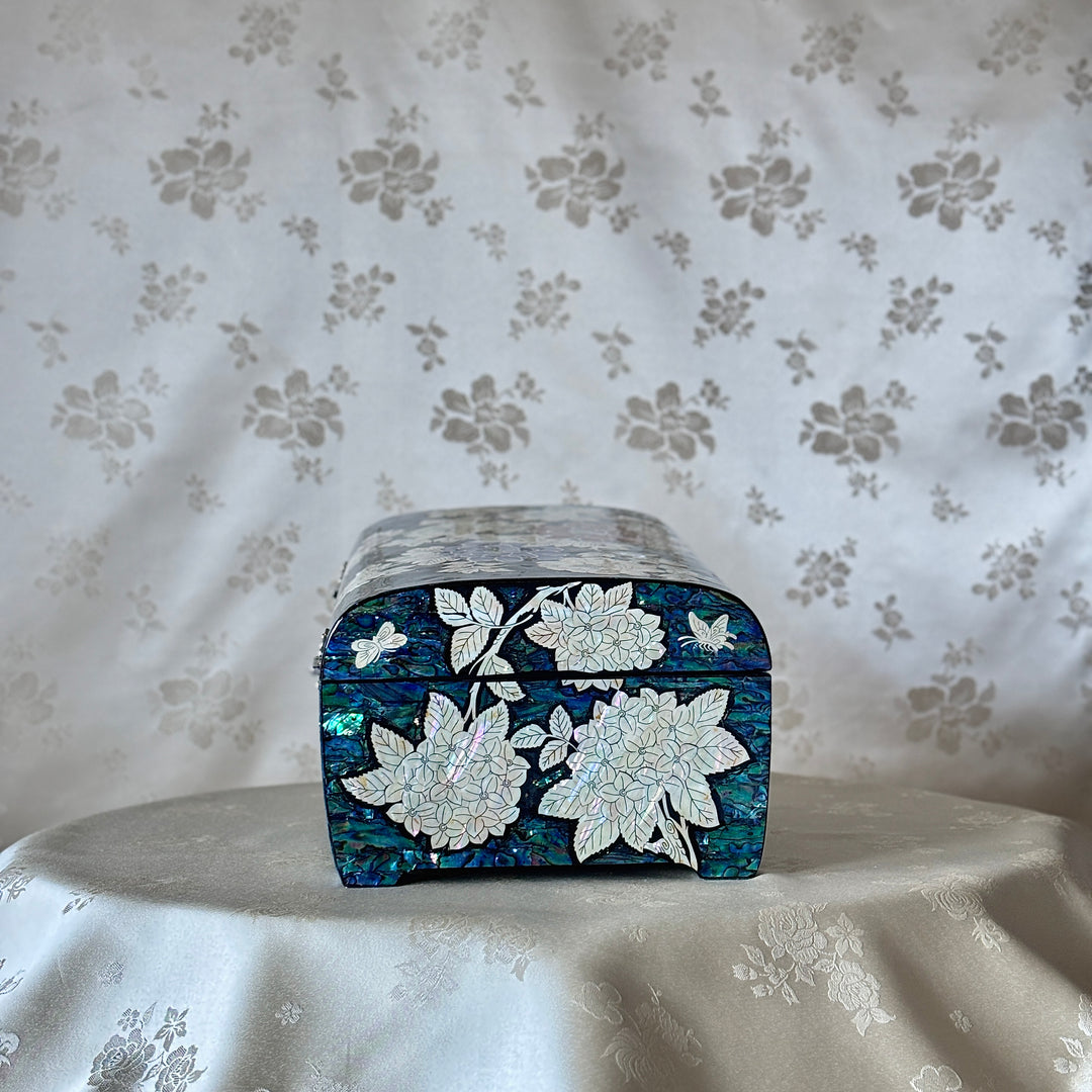 Mother of Pearl Jewelry Box: Peony and Butterfly on Deep Blue Abalone