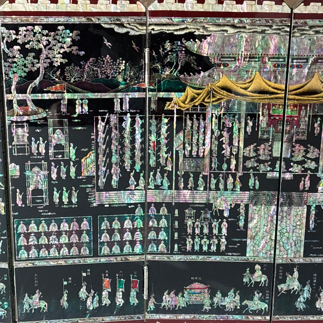 Mother-of-Pearl Folding Screen: Banquet Procession Motif Inspired by Royal Tradition