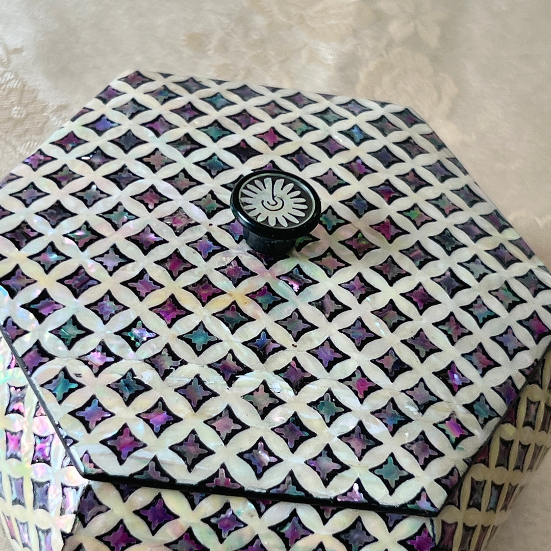Mother-of-Pearl Hexagonal Mini Lidded Box: Chilbo Pattern