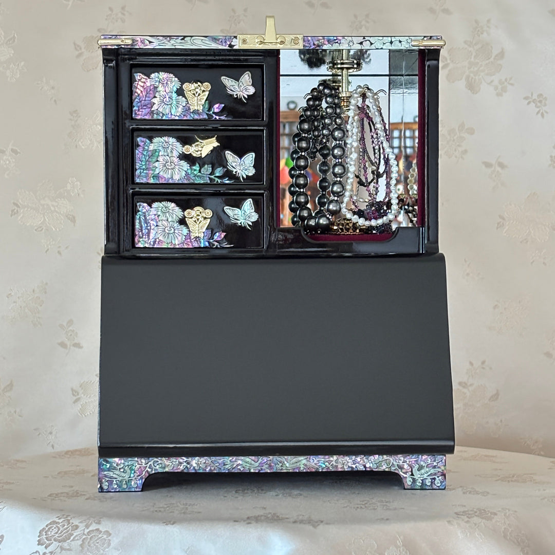 Mother of Pearl Bandaji Chest: Peacock and Peony Motif Jewelry Cabinet