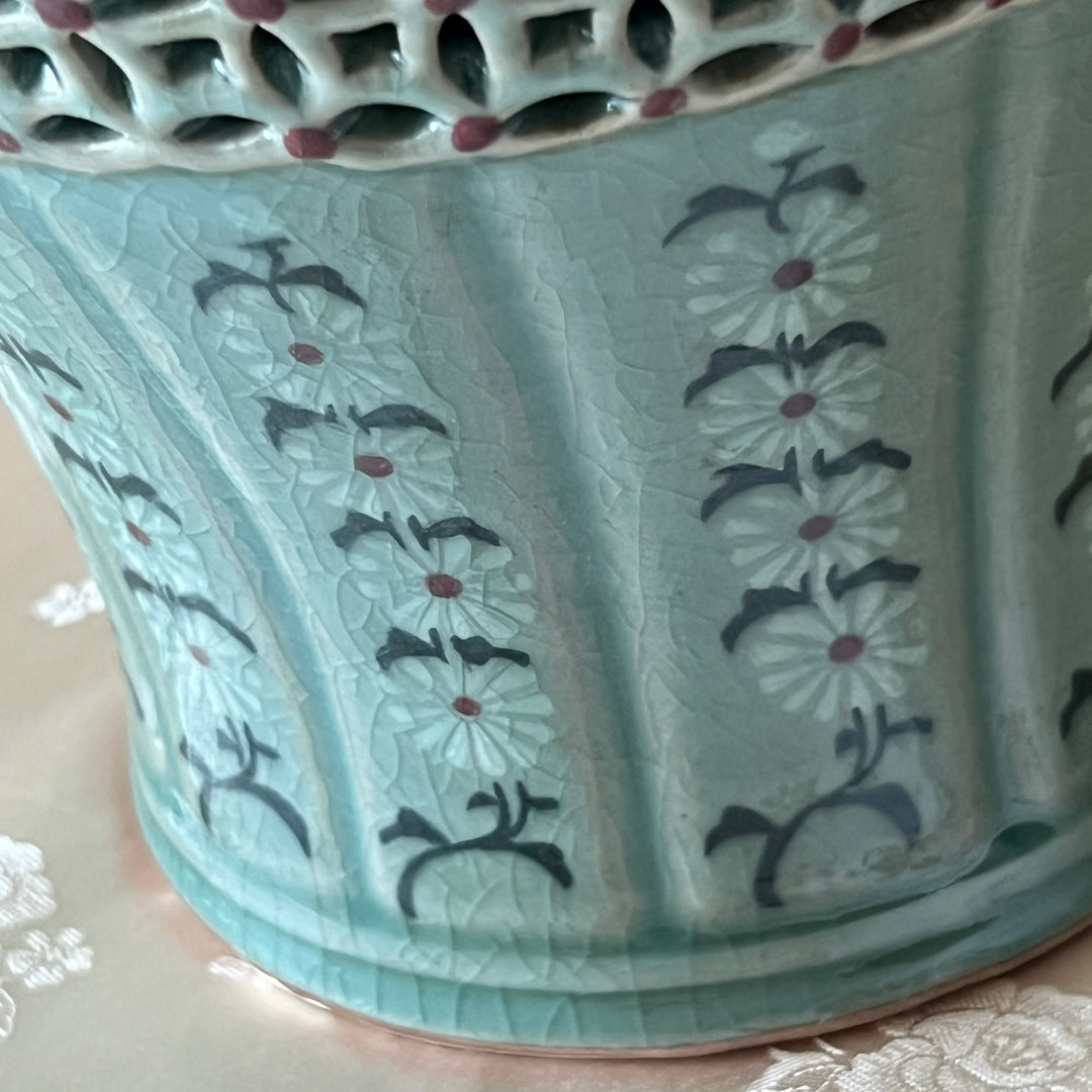 Celadon Double-Walled Openwork Vase: Inlaid Chrysanthemum and Chilbo Pattern