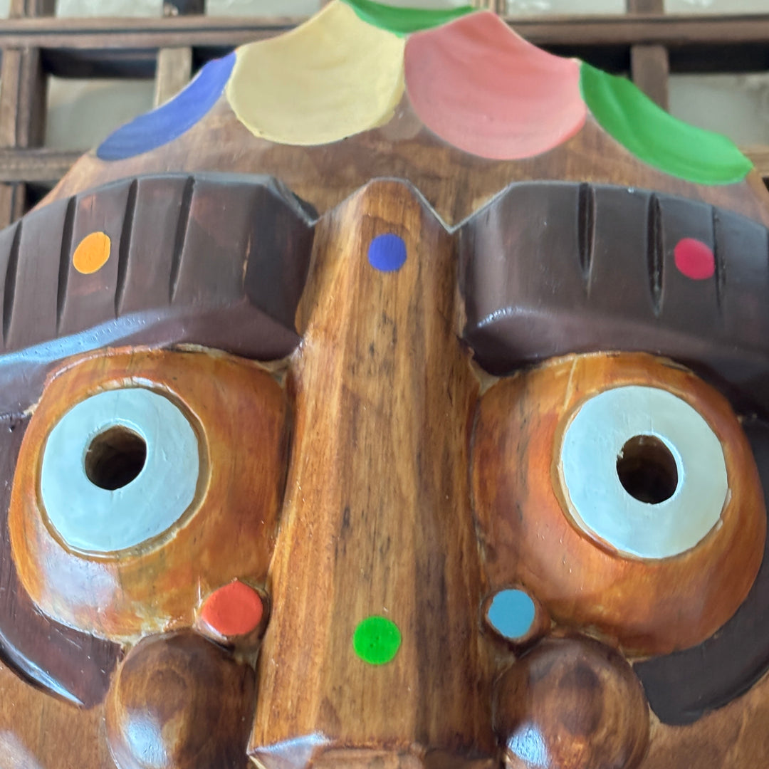 Wooden Wall Mask: Grand-Scale Maltuki Comic Servant Character from Traditional Mask Dance