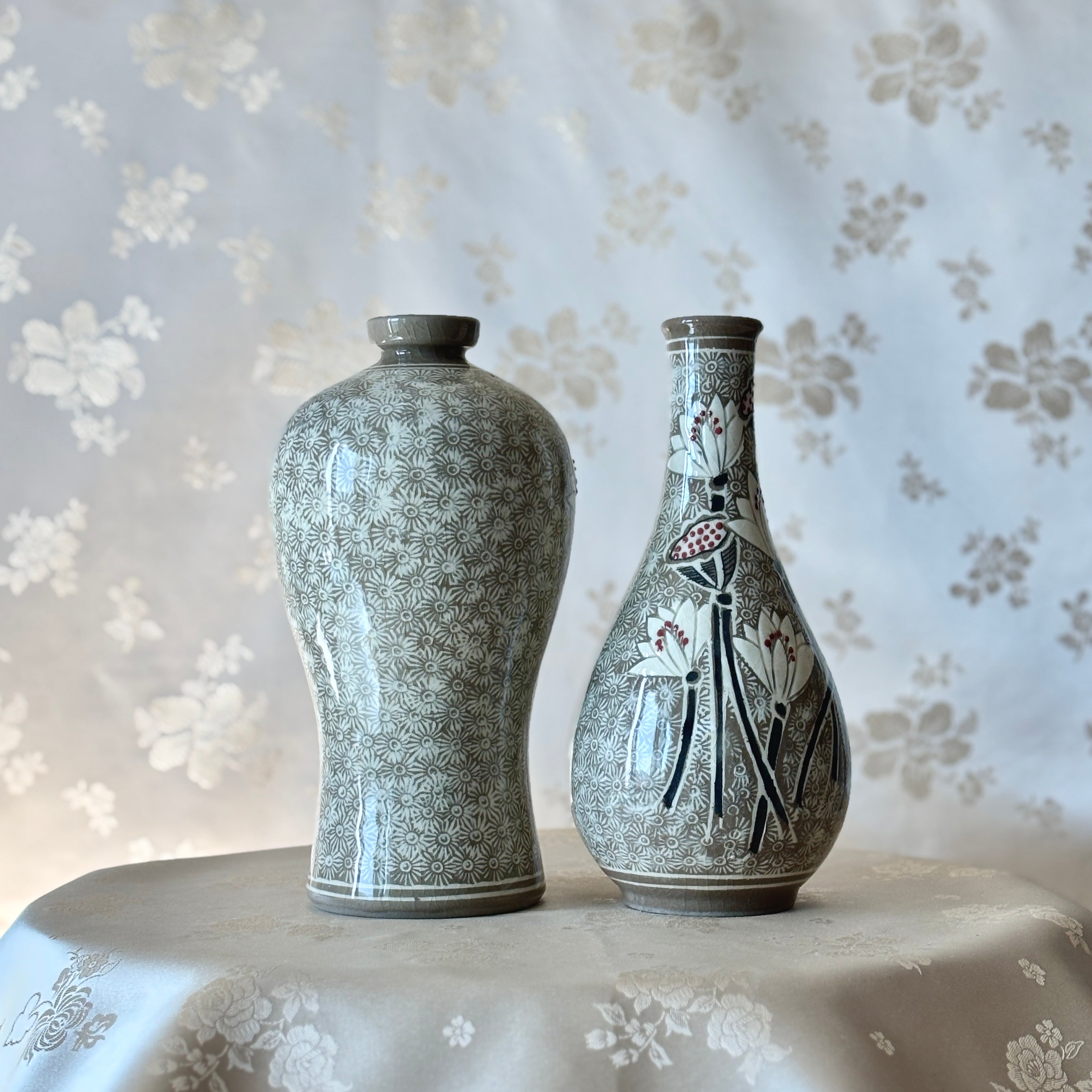 グレー編み込み模様陶器花瓶 韓国青磁透かし彫り鶴雲文様花瓶 – ArtinKo