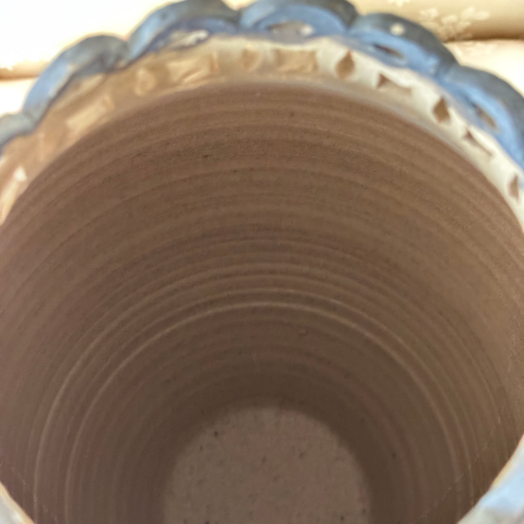 Unglazed Ceramic Vase: Buncheong Clay Body with Plum Blossom Branch and Openwork Rim