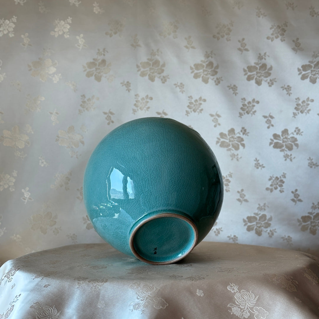 Celadon Vase: High-Relief Pair of Cranes by Master Artisan