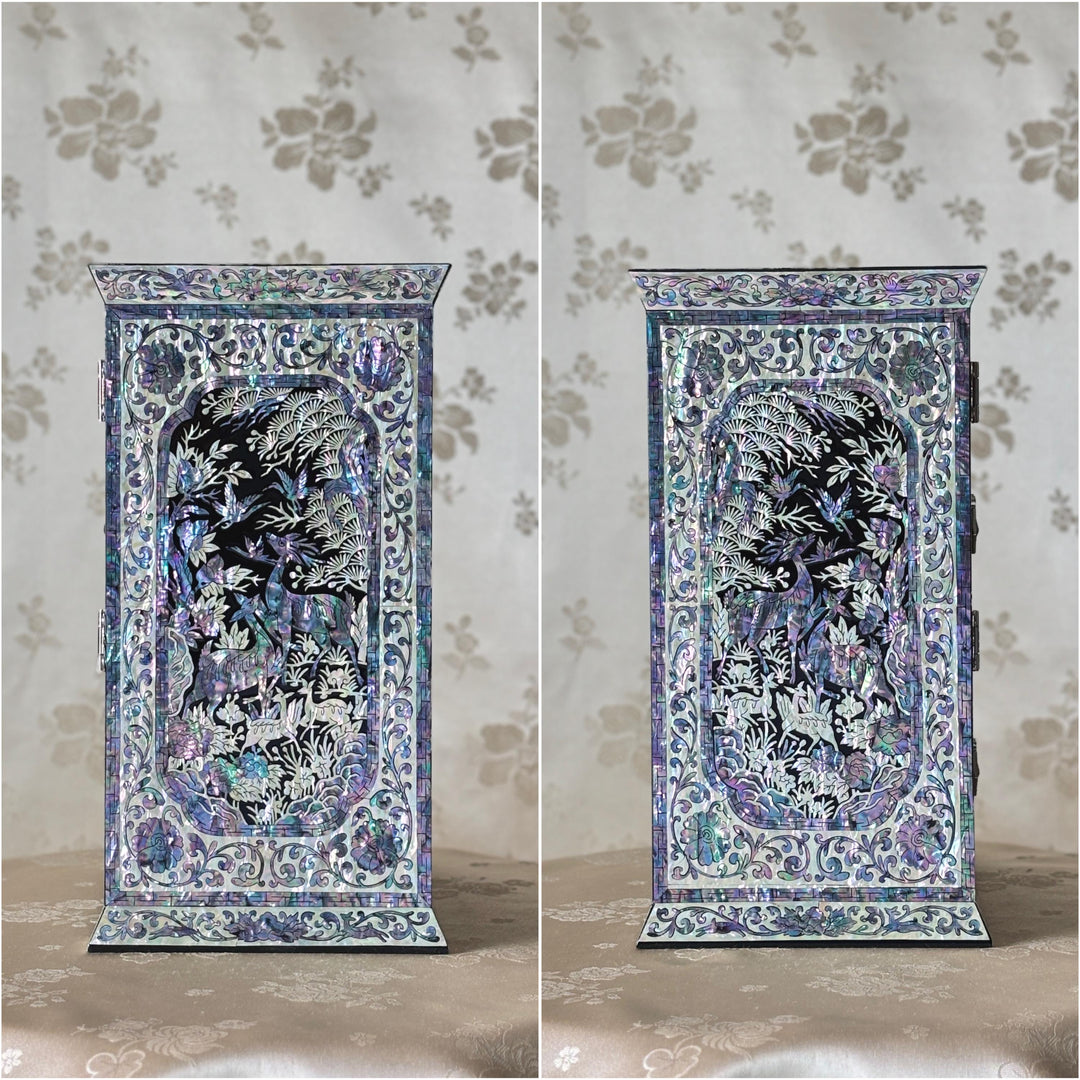 Mother of Pearl Double-Door Jewelry Chest: Symbol of Longevity Motif