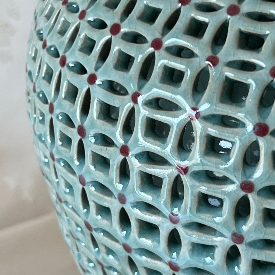 Celadon Double-Walled Openwork Vase: Inlaid Chrysanthemum and Chilbo Pattern