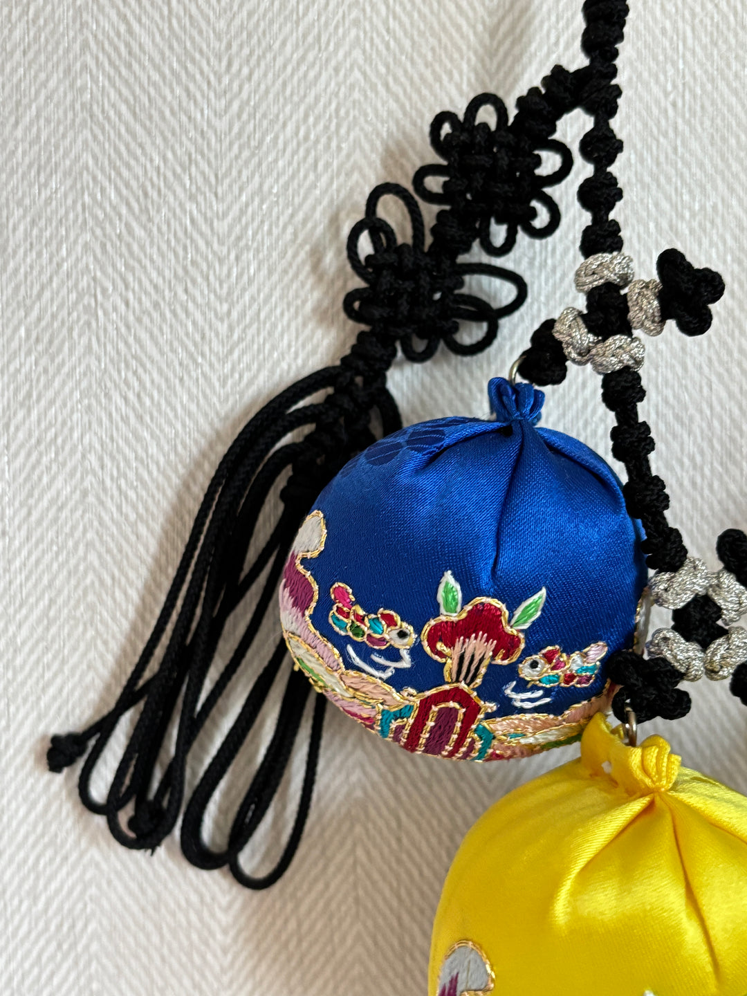 Traditional Dohl Belt with Lucky Bags Symbolic Accessory with Wooden Frame