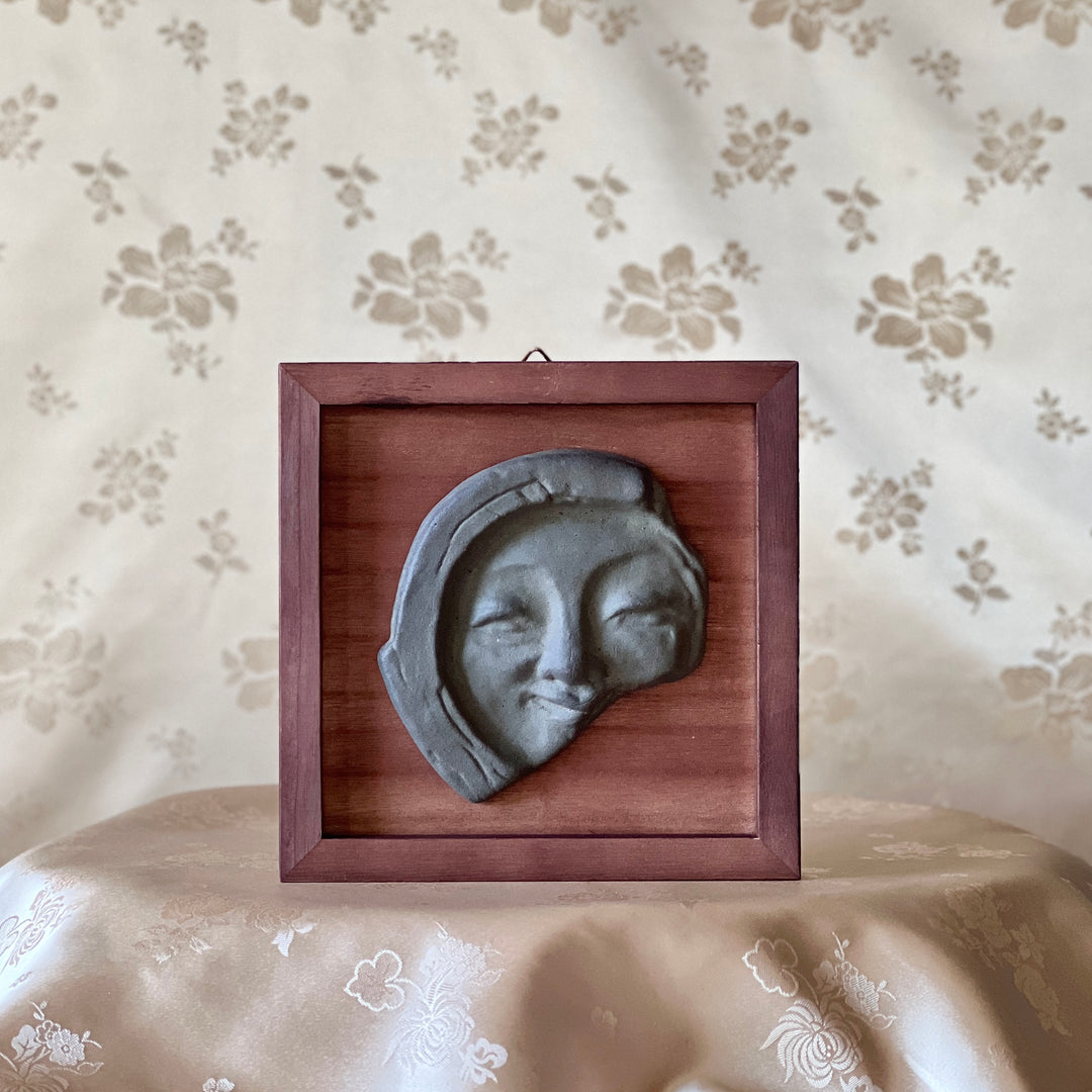 Silla Earthenware Framed Roof-End Tile (Sumaksae): Smiling Human Face Motif